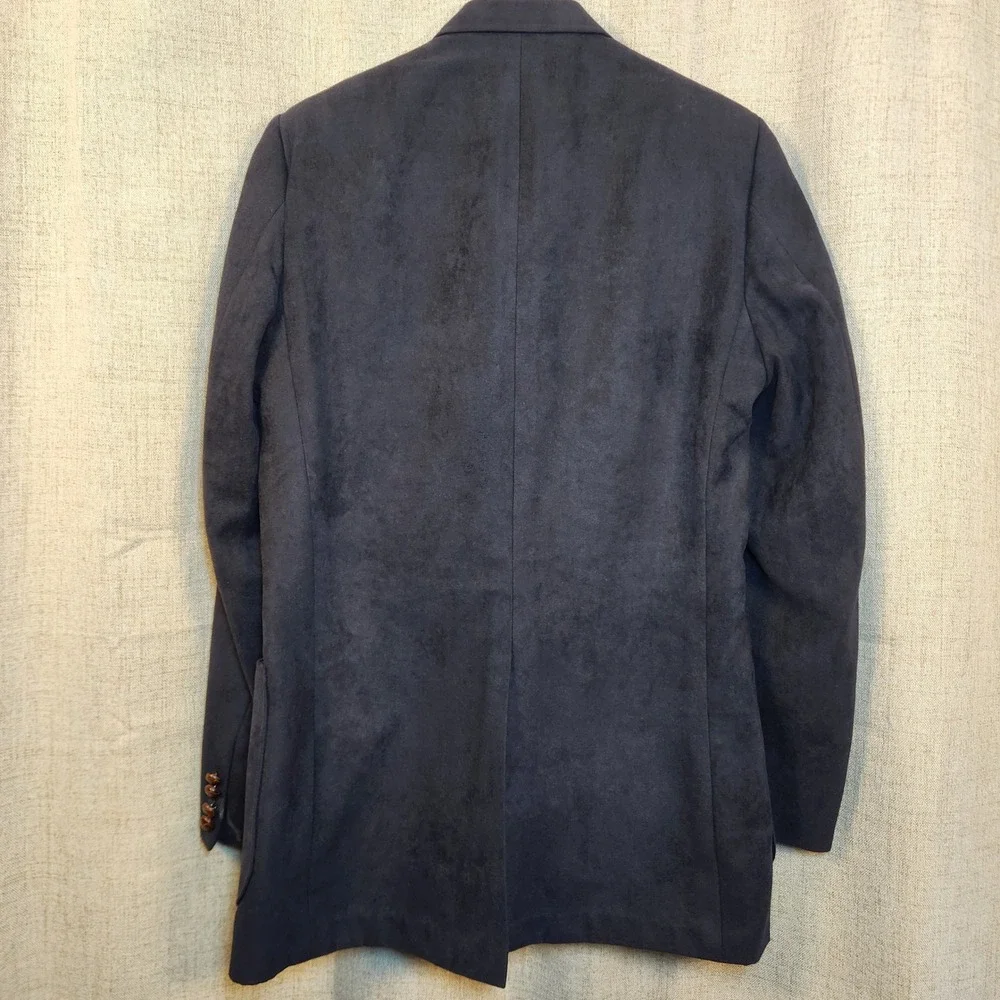 VTG Gallery by Haggar Sport Coat Mens 42L Navy Blue Faux Suede Blazer Two Button